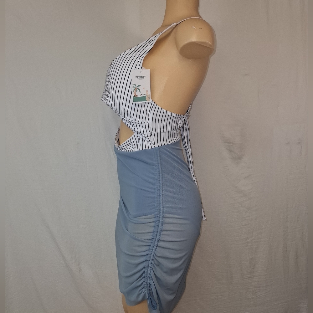 B2 PRITY New Striped Halter Swimsuit with Blue Skirt size M - Picture 9 of 16